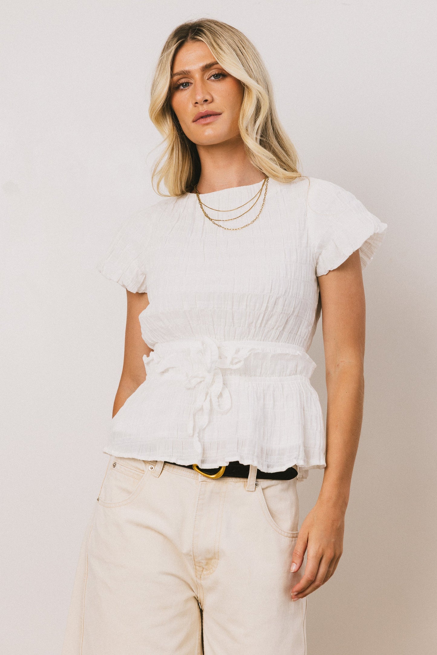 Anya Textured Blouse in Off White - FINAL SALE