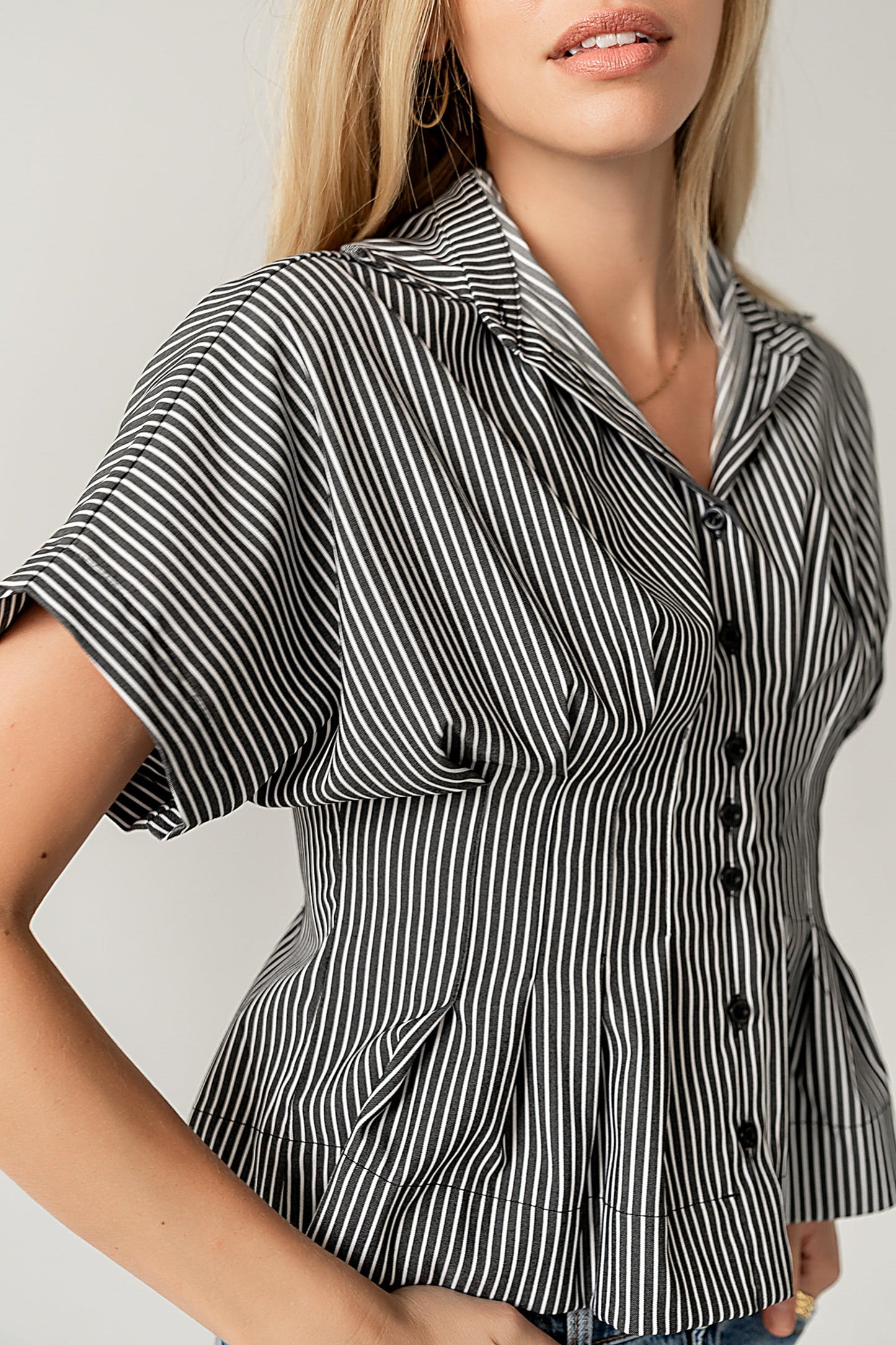 Alec Striped Blouse in Grey - FINAL SALE