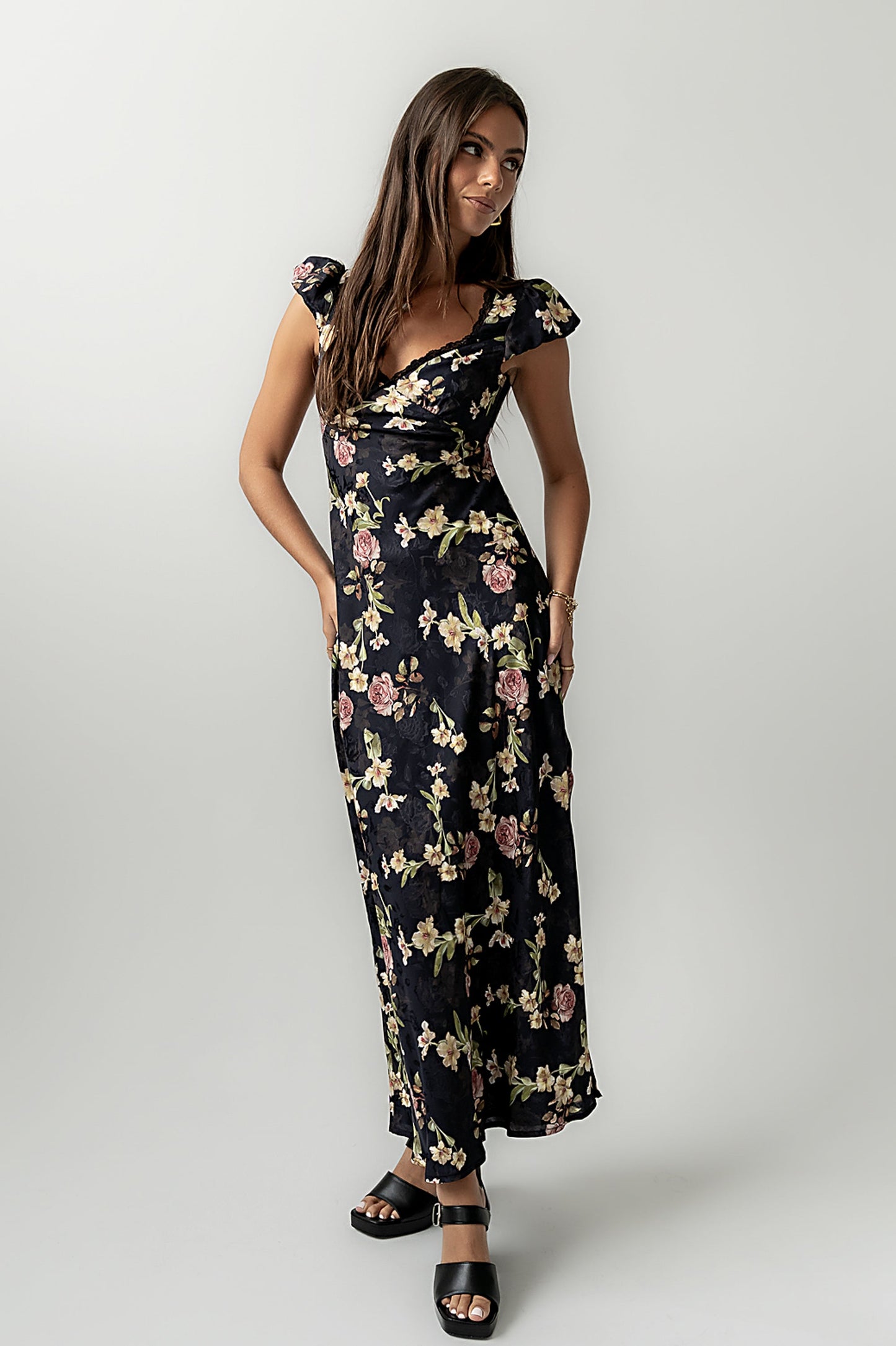 Asa Floral Maxi Dress in Black - FINAL SALE