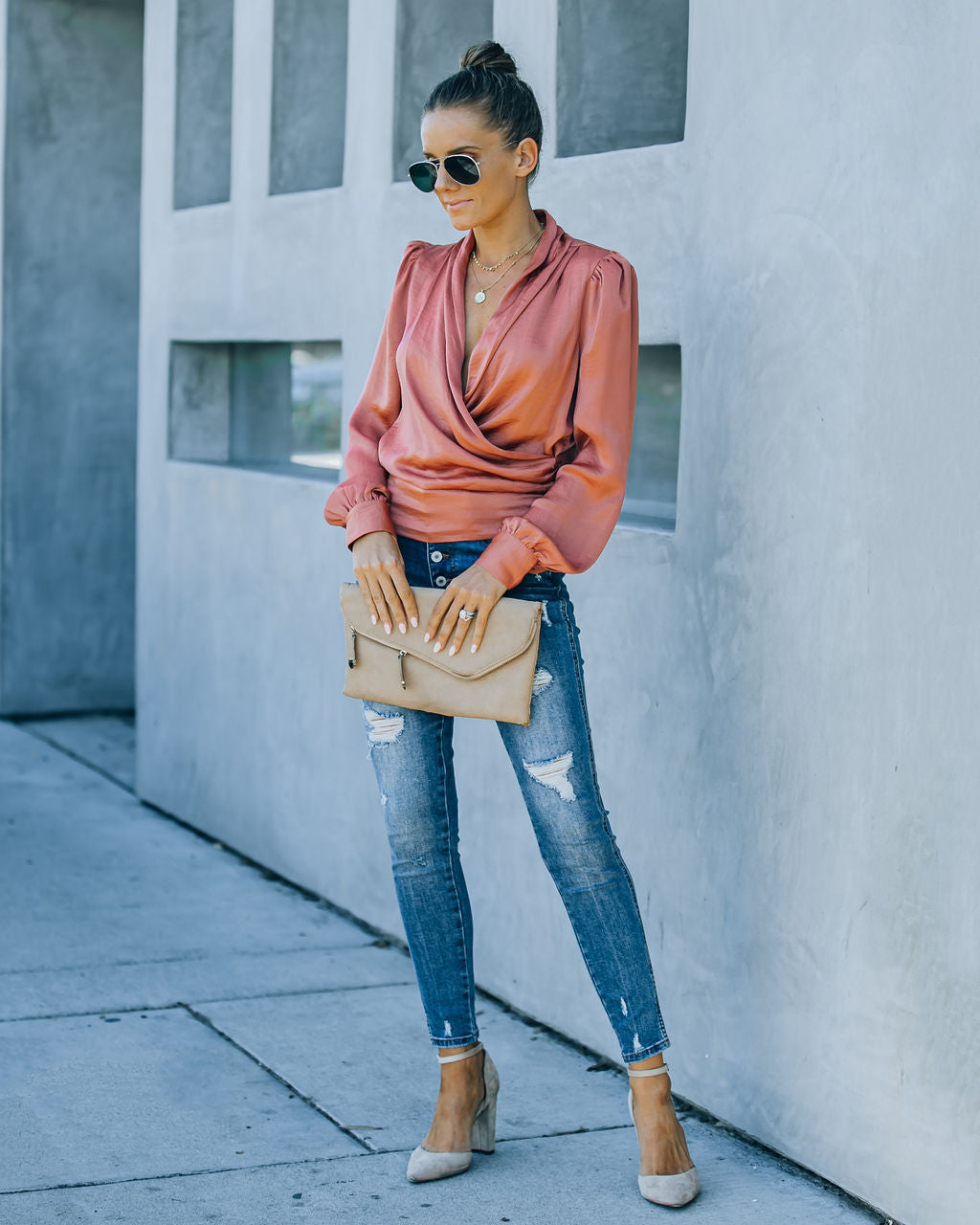 Exceptional Drape Blouse - Rust