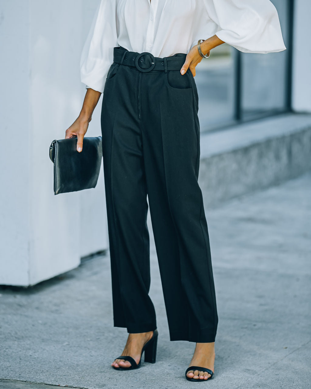 Cambria Pocketed High Rise Belted Trousers - Black - SALE