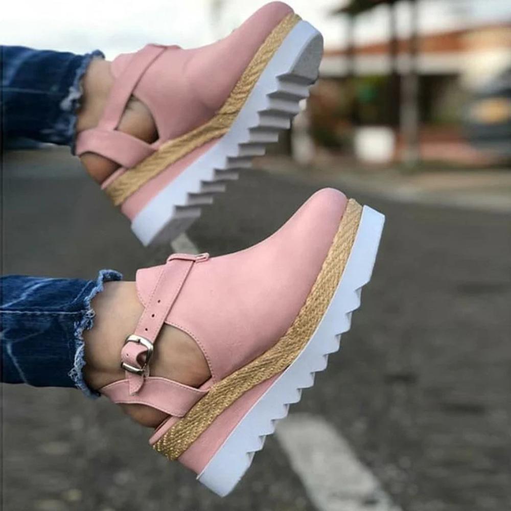 Closed Toe Ankle Strap Buckle Slingback Wedge Sandals