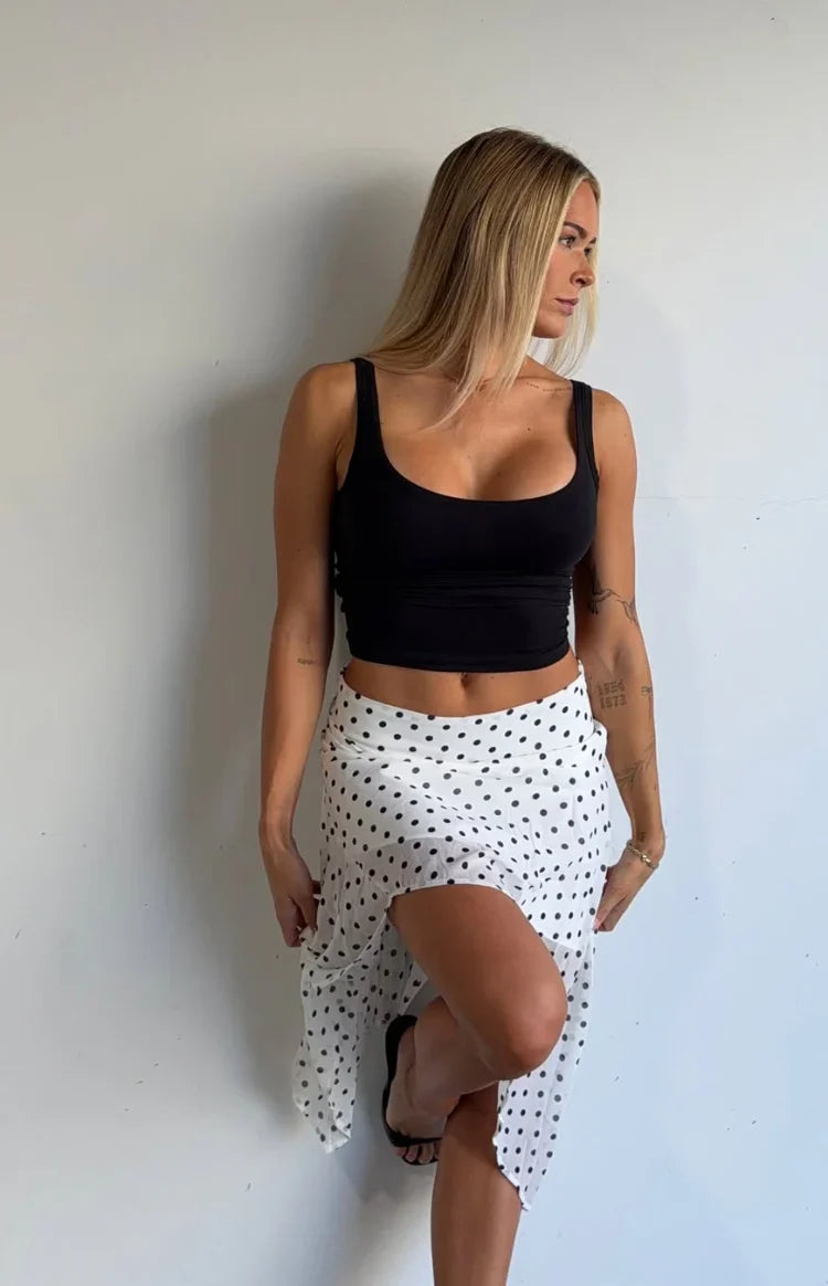 Khalea White Polka Dot Hanky Hem Midi Skirt
