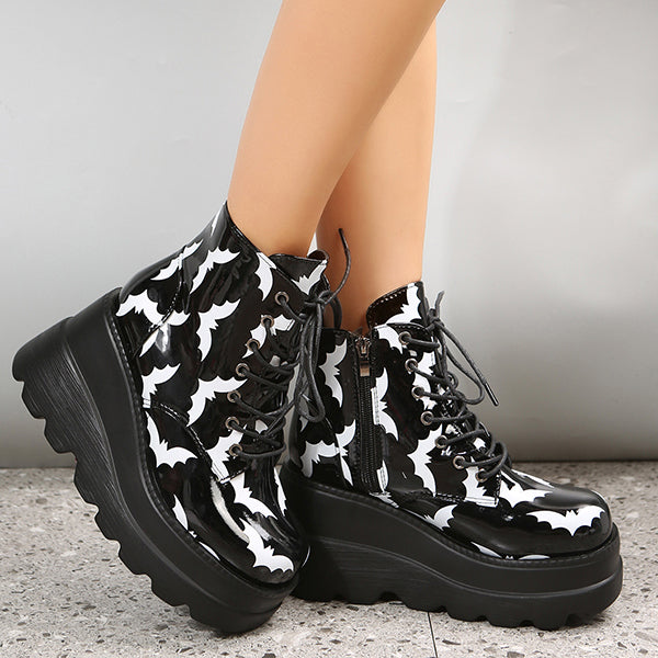 Black Platform Lace-Up Motorcycle Boots