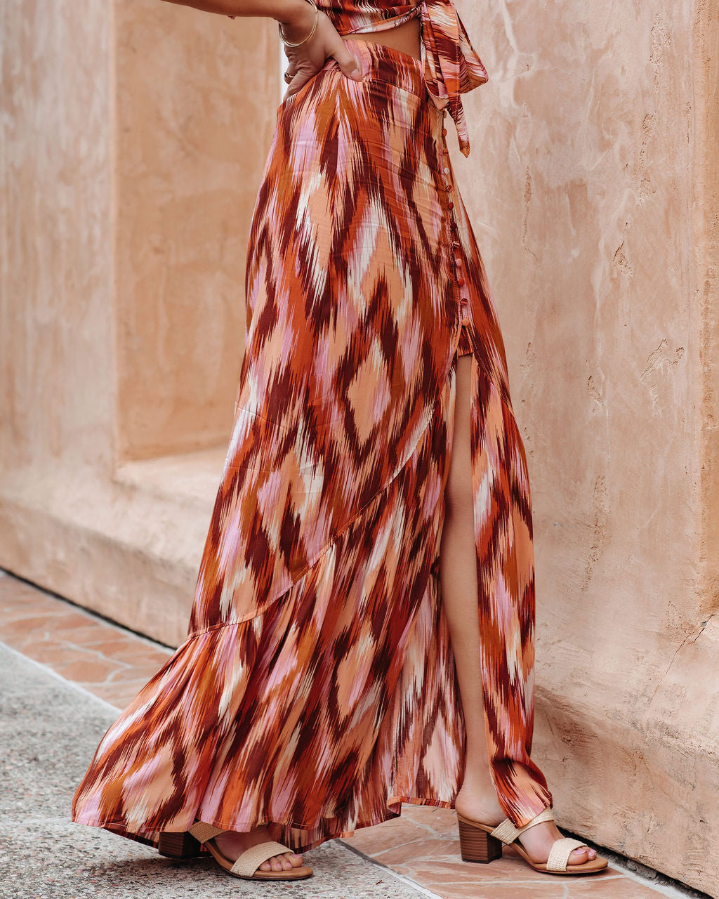 Bowan Printed Button Down Maxi Skirt