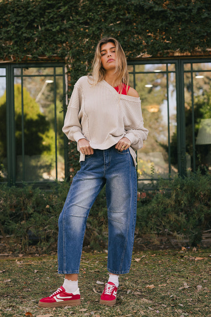 Ellis Waffle Knit Top in Light Grey - FINAL SALE