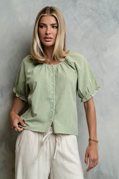 Benny Gingham Blouse in Green