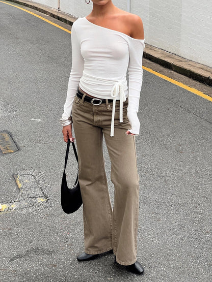 Kastor One Shoulder Long Sleeve Top White