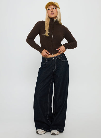 So Exclusive Zip Through Knit Jumper Brown