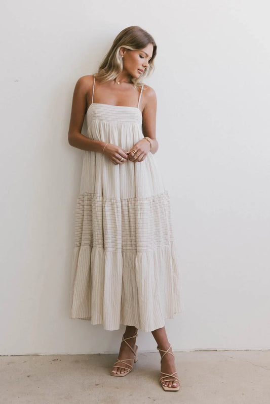 Demi Striped Midi Dress in Natural - FINAL SALE