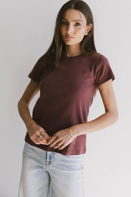 Briony Basic Tee in Wine - FINAL SALE