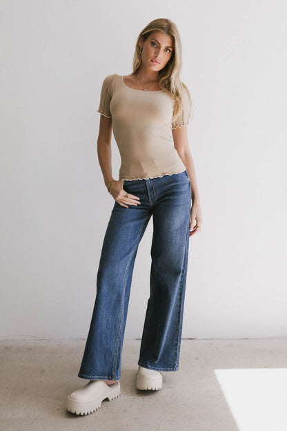 Carly Lettuce Edge Tee in Taupe - FINAL SALE