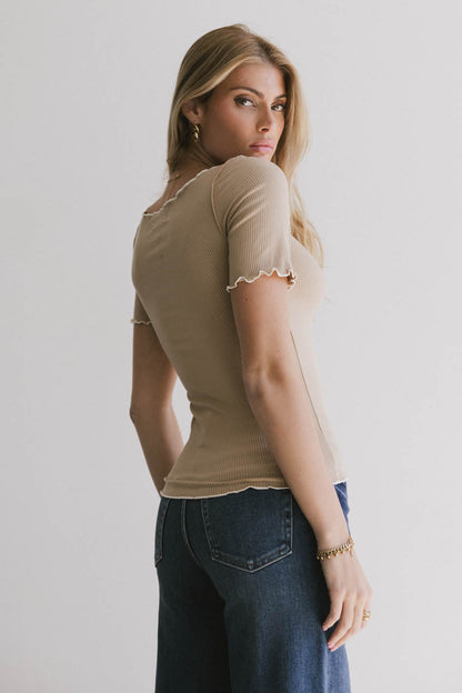 Carly Lettuce Edge Tee in Taupe - FINAL SALE