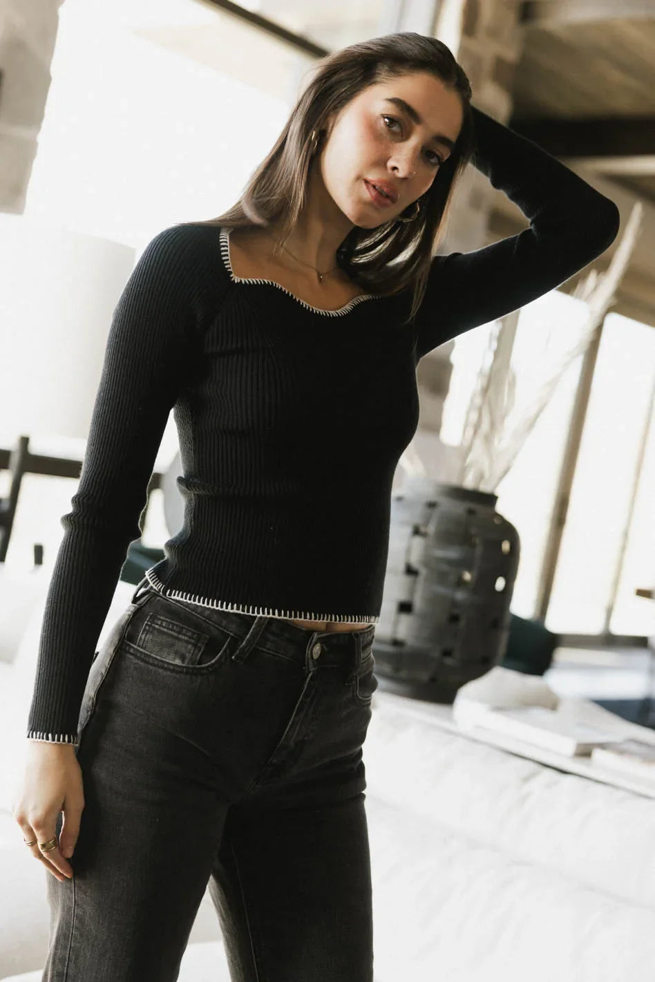 Hazel Ribbed Sweater in Black - FINAL SALE