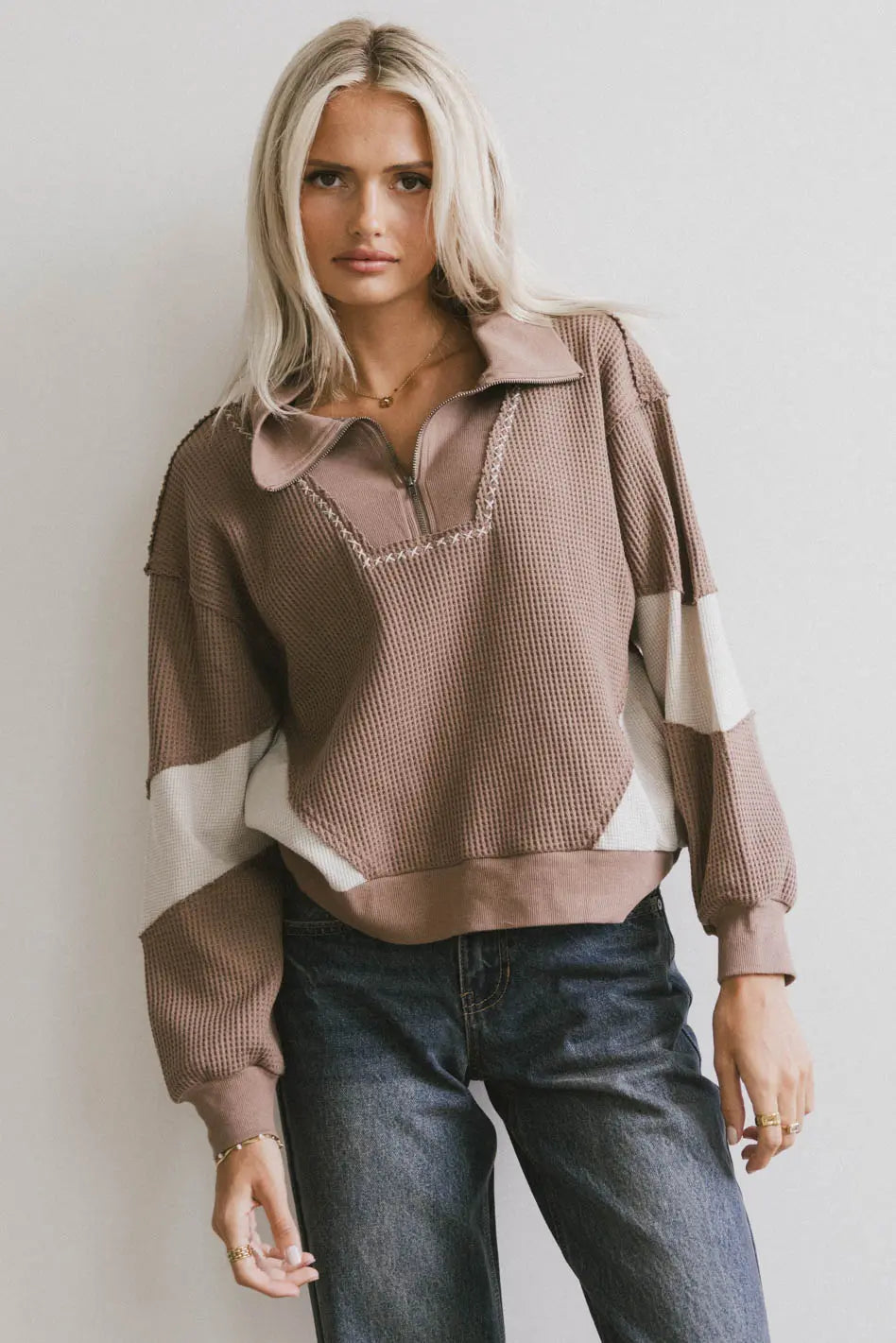 Harbor Knit Quarter Zip in Brown - FINAL SALE