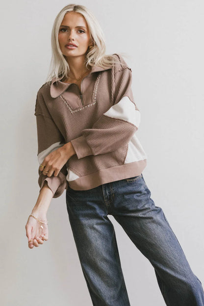 Harbor Knit Quarter Zip in Brown - FINAL SALE