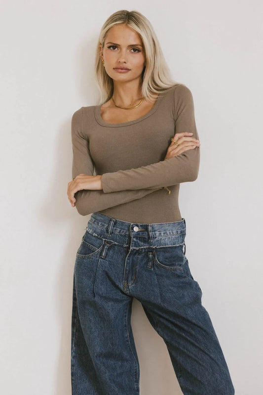 Audrey Ribbed Top in Taupe - FINAL SALE