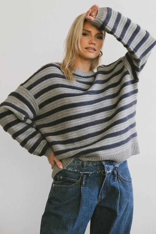 Azuline Striped Sweater in Grey - FINAL SALE
