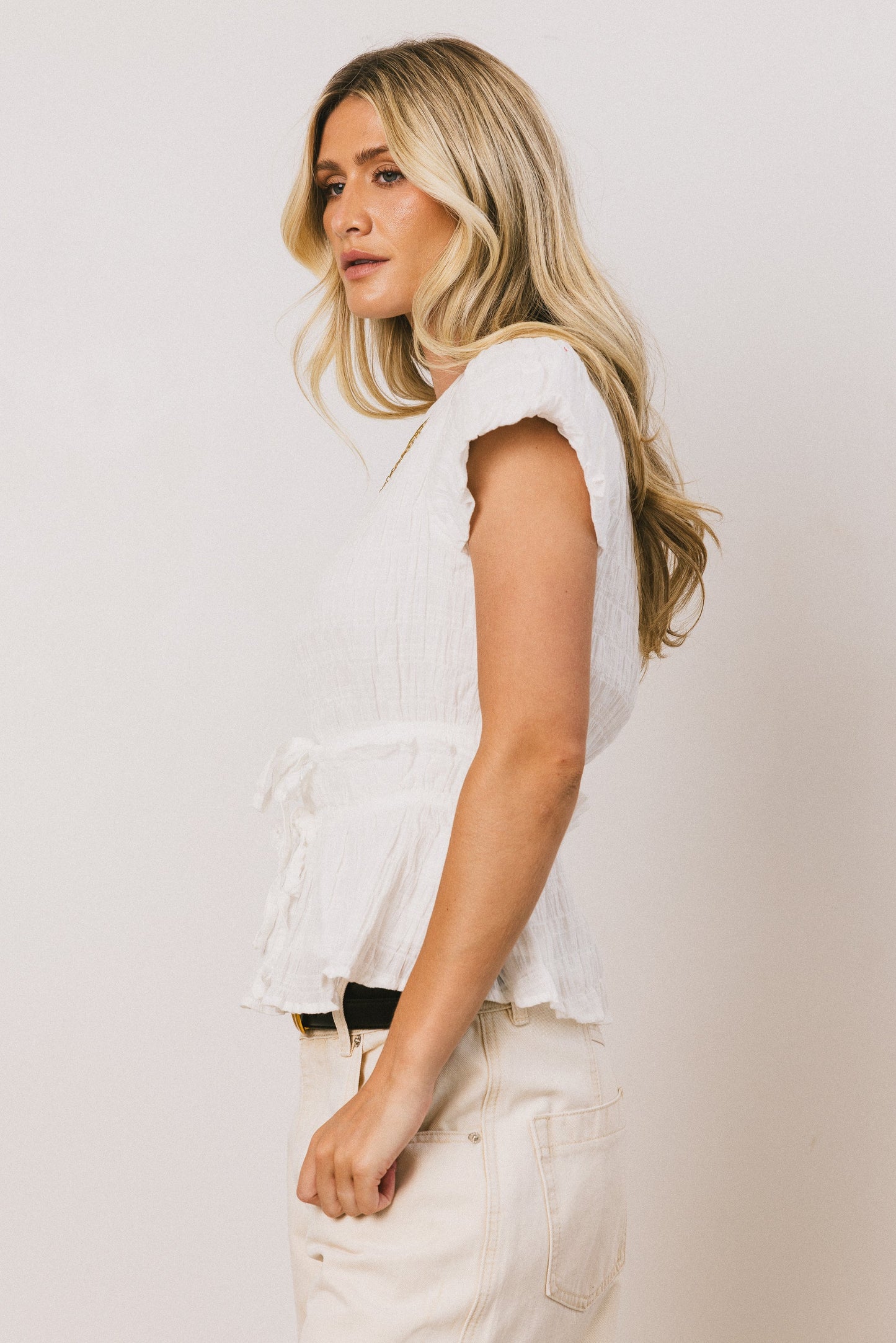 Anya Textured Blouse in Off White - FINAL SALE