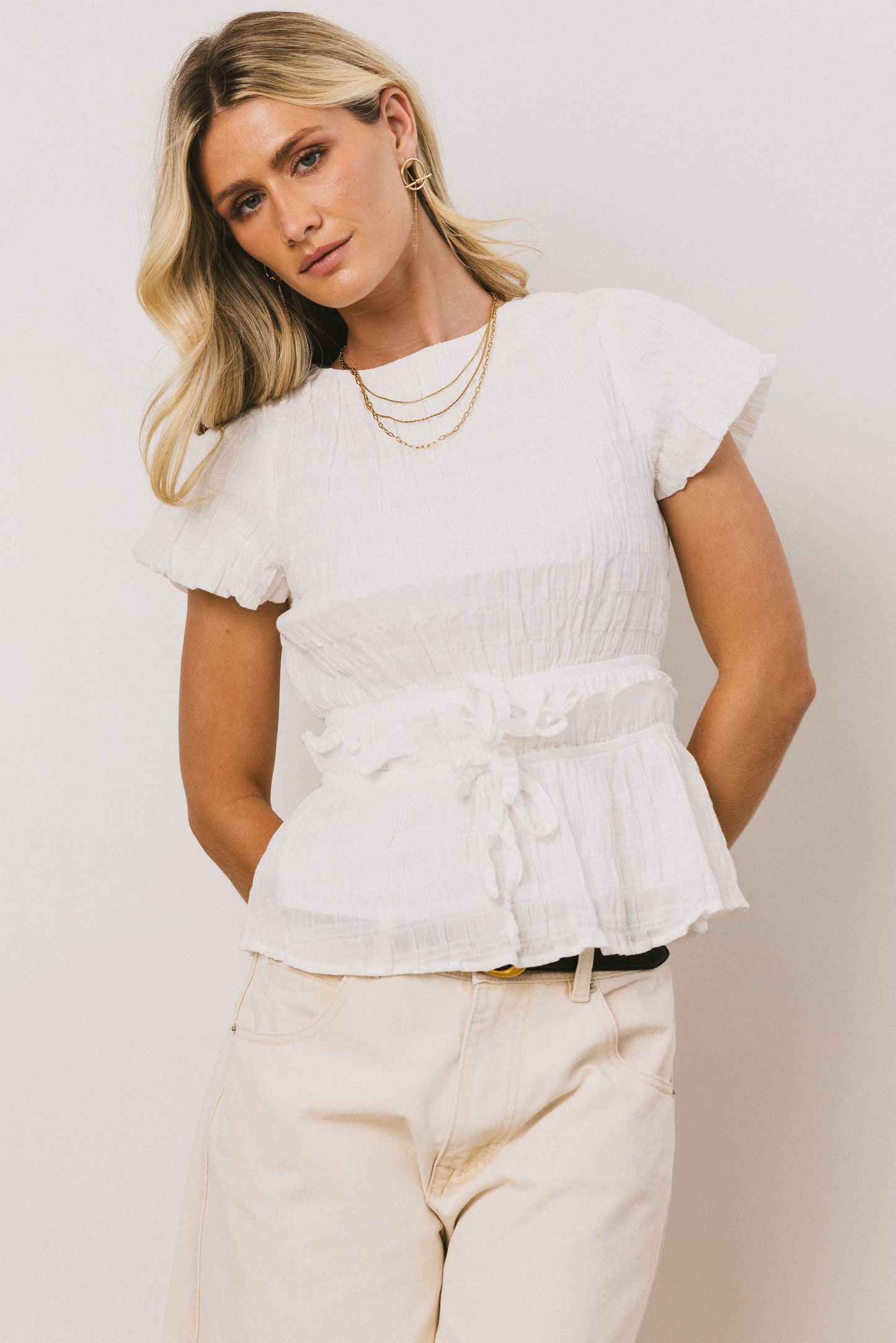 Anya Textured Blouse in Off White - FINAL SALE