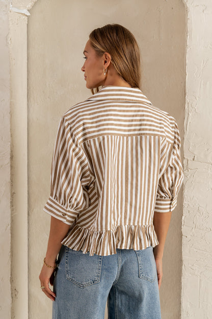 Avery Striped Blouse in Tan - FINAL SALE