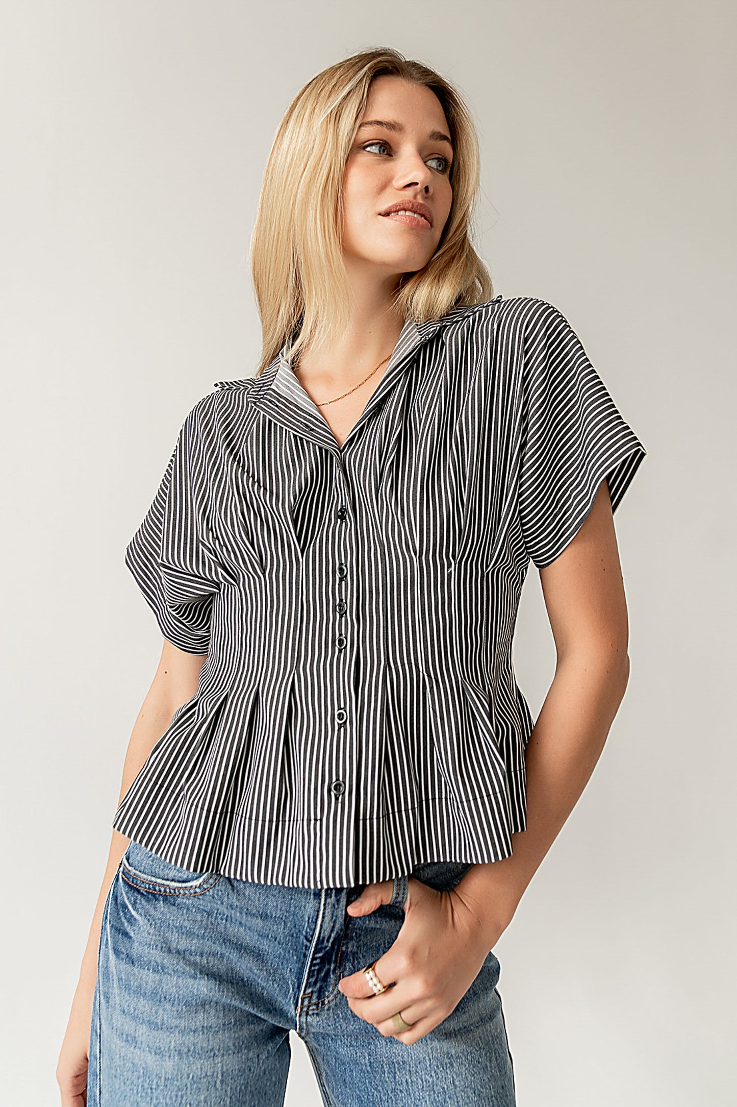 Alec Striped Blouse in Grey - FINAL SALE
