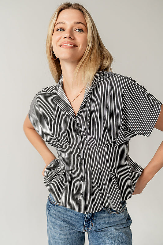 Alec Striped Blouse in Grey - FINAL SALE