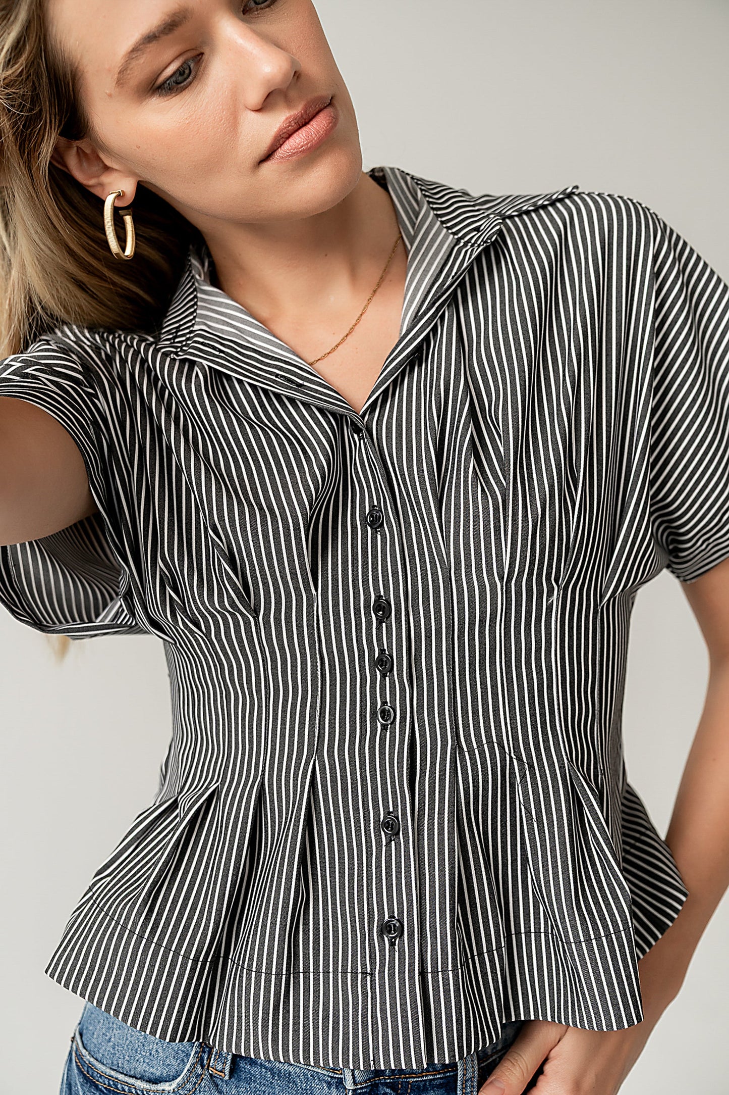 Alec Striped Blouse in Grey - FINAL SALE