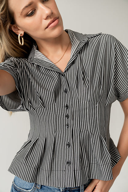 Alec Striped Blouse in Grey - FINAL SALE