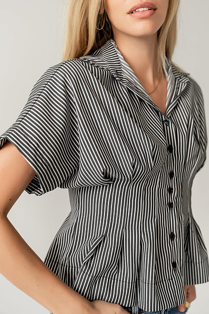 Alec Striped Blouse in Grey - FINAL SALE