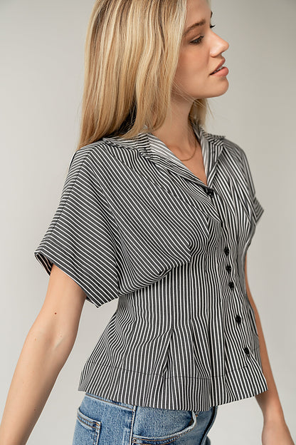 Alec Striped Blouse in Grey - FINAL SALE