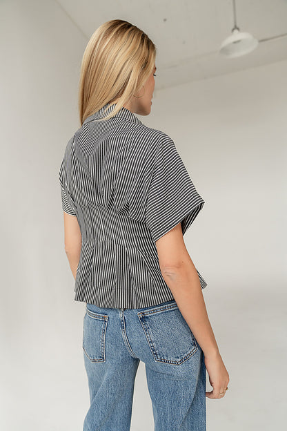 Alec Striped Blouse in Grey - FINAL SALE