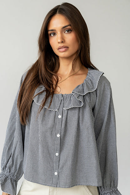Ayla Gingham Blouse in Black