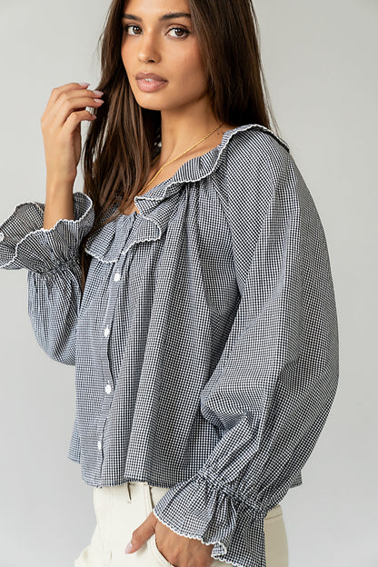 Ayla Gingham Blouse in Black