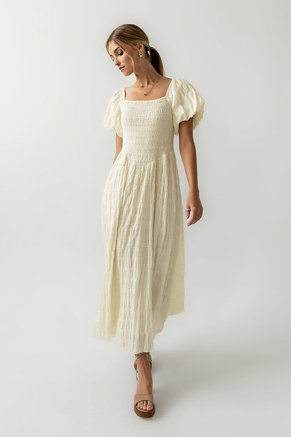 Beckie Smocked Maxi Dress in Off White