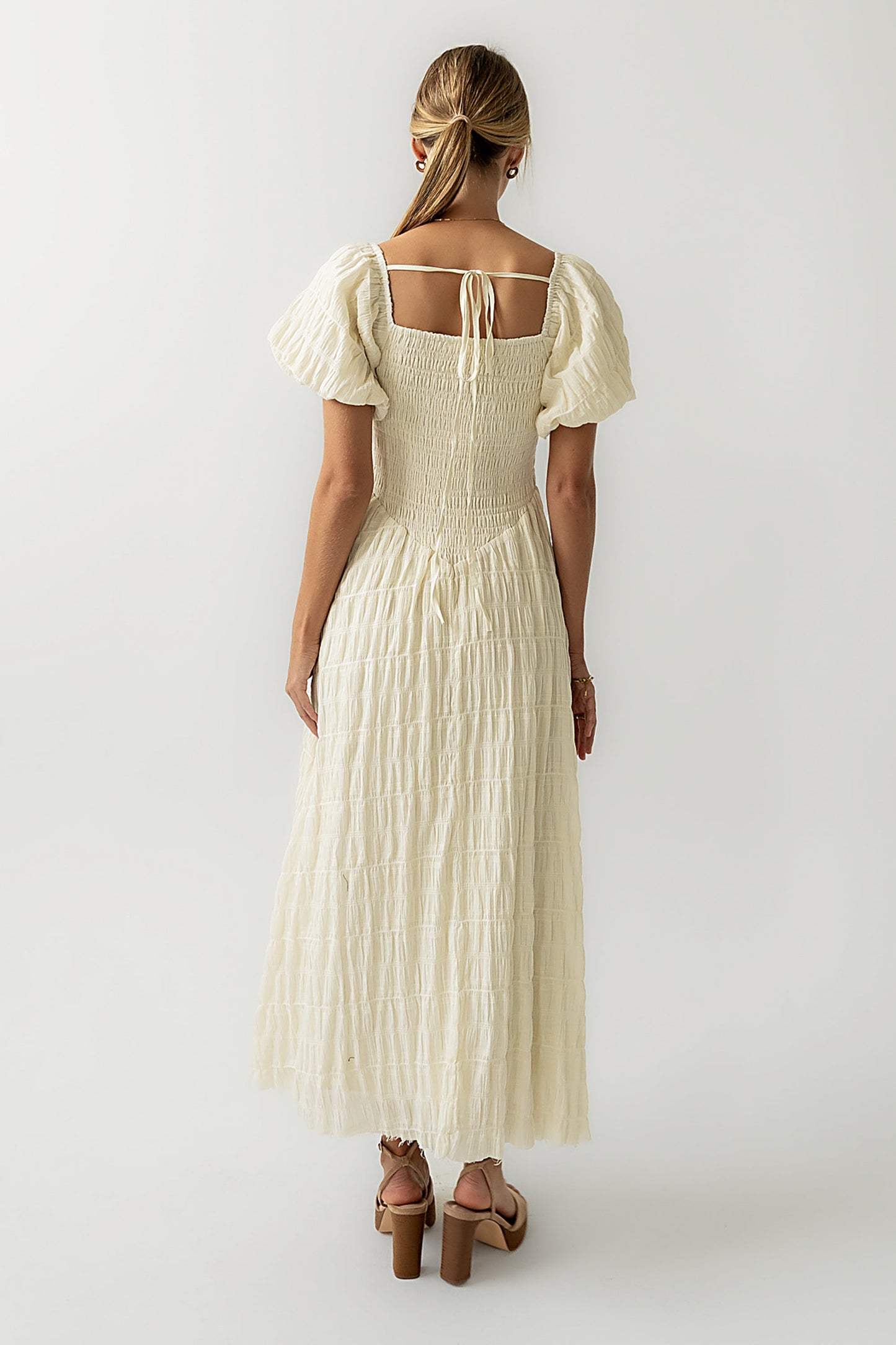 Beckie Smocked Maxi Dress in Off White