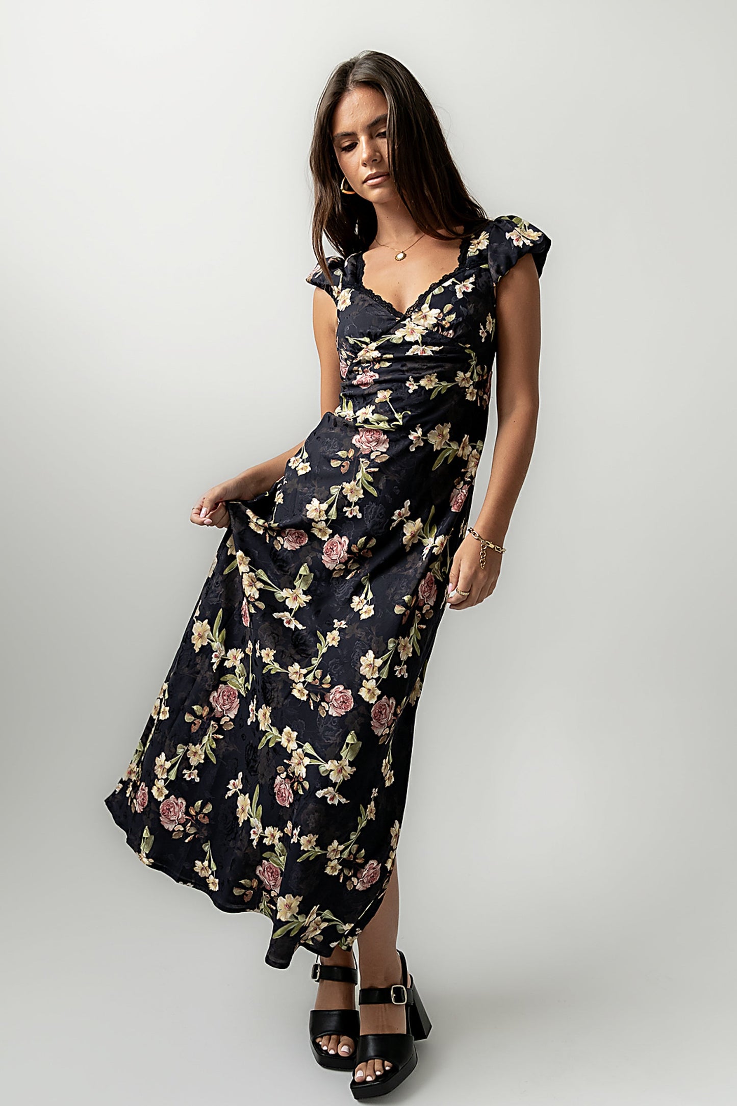 Asa Floral Maxi Dress in Black - FINAL SALE
