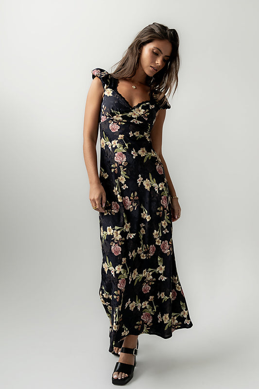 Asa Floral Maxi Dress in Black - FINAL SALE