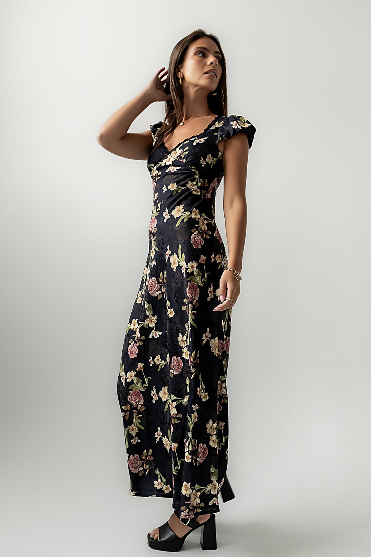 Asa Floral Maxi Dress in Black - FINAL SALE
