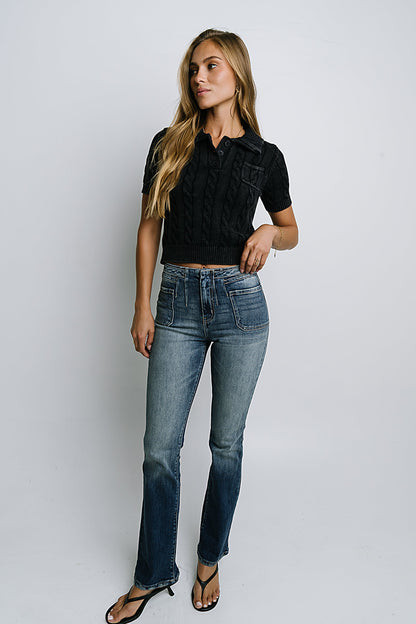 Halle Cable Knit Top in Navy