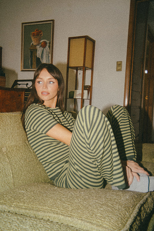 Ireland Striped Wide Leg Pants in Green - FINAL SALE