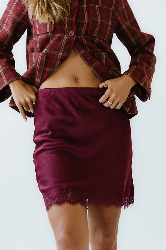 Harper Lace Trim Mini Skirt in Wine - FINAL SALE