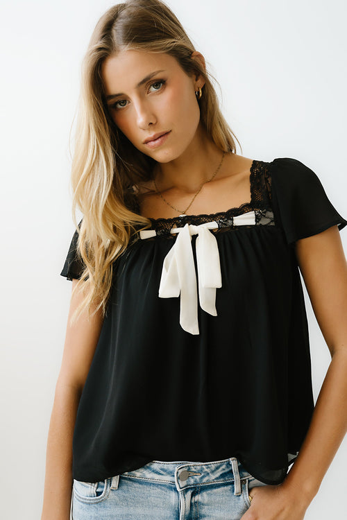 Gianna Lace Trim Blouse in Black