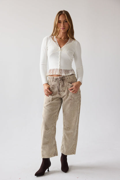 Angie Lace Trim Sweater in ivory - FINAL SALE