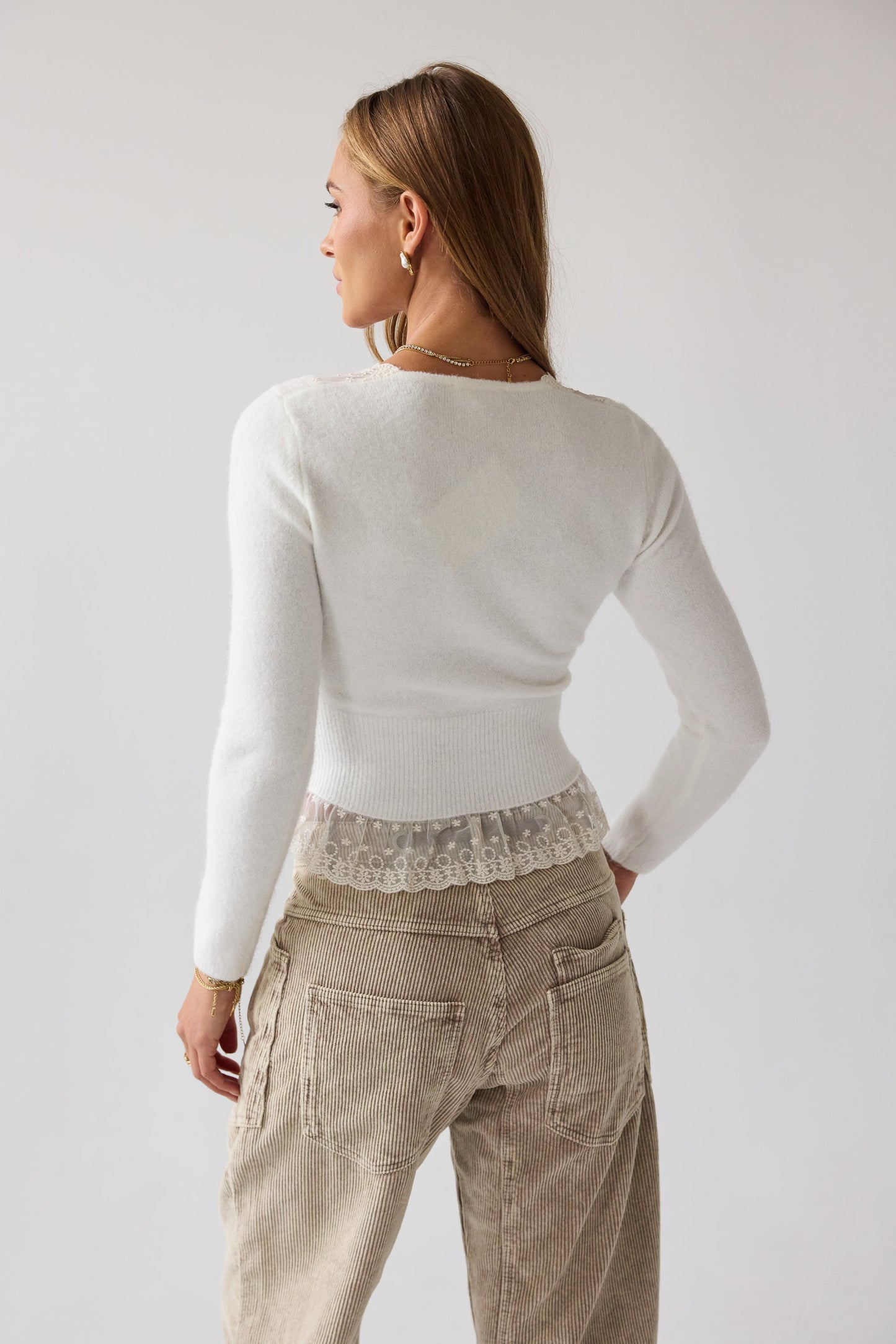 Angie Lace Trim Sweater in ivory - FINAL SALE