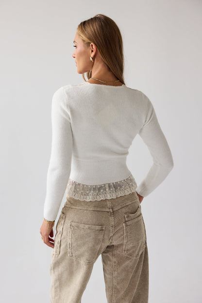 Angie Lace Trim Sweater in ivory - FINAL SALE