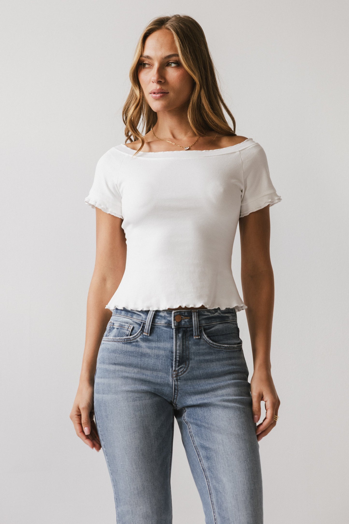Hannah Lettuce Edge Top in White - FINAL SALE