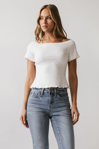 Hannah Lettuce Edge Top in White - FINAL SALE