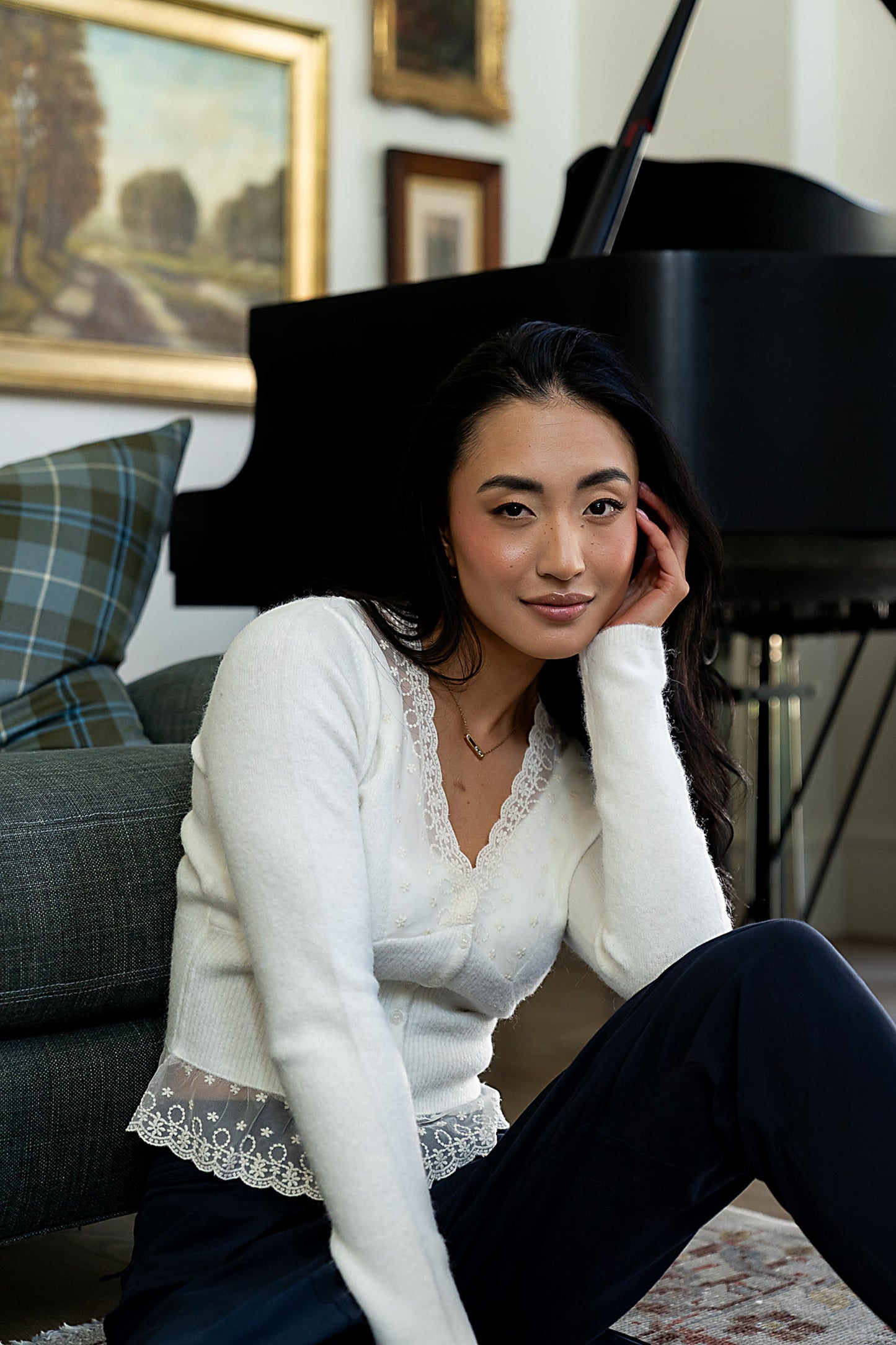 Angie Lace Trim Sweater in ivory - FINAL SALE