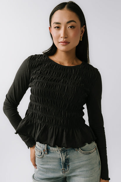 Harry Smocked Top in Black - FINAL SALE